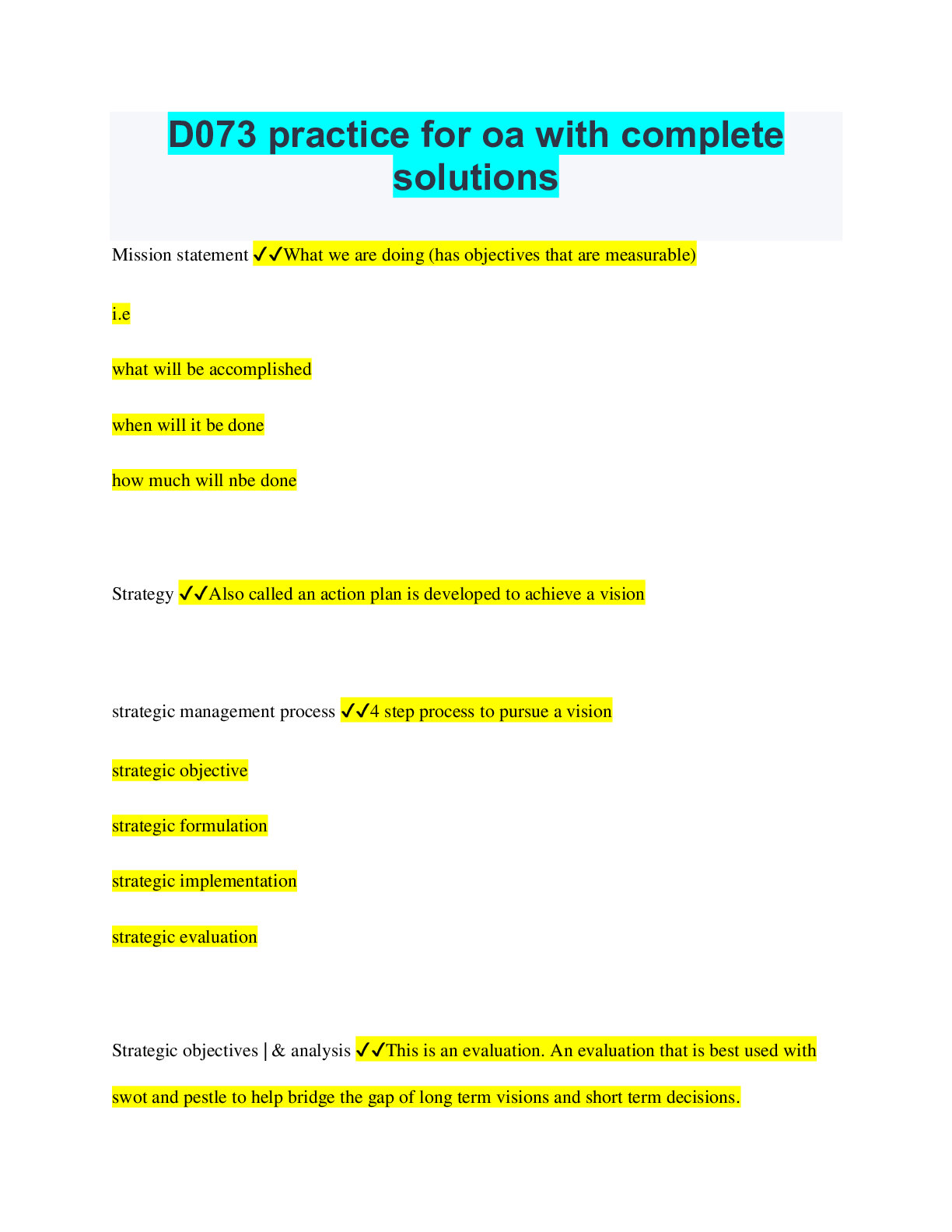 Preview of D073 practice for oa with complete solutions